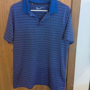 Under Armour Loose Fit Blue Performance Striped Athletic Polo Shirt-Youth XL